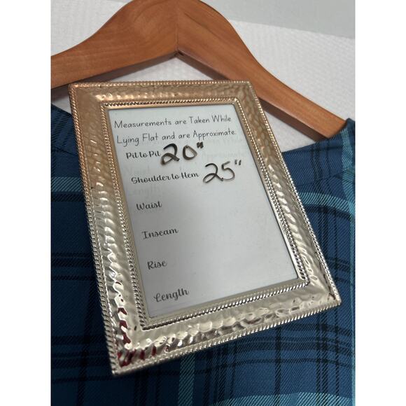 Vince Camuto Plaid Ruffle Sleeve Blouse Blue Teal Check V-Neck Casual Top Medium - Picture 9 of 10